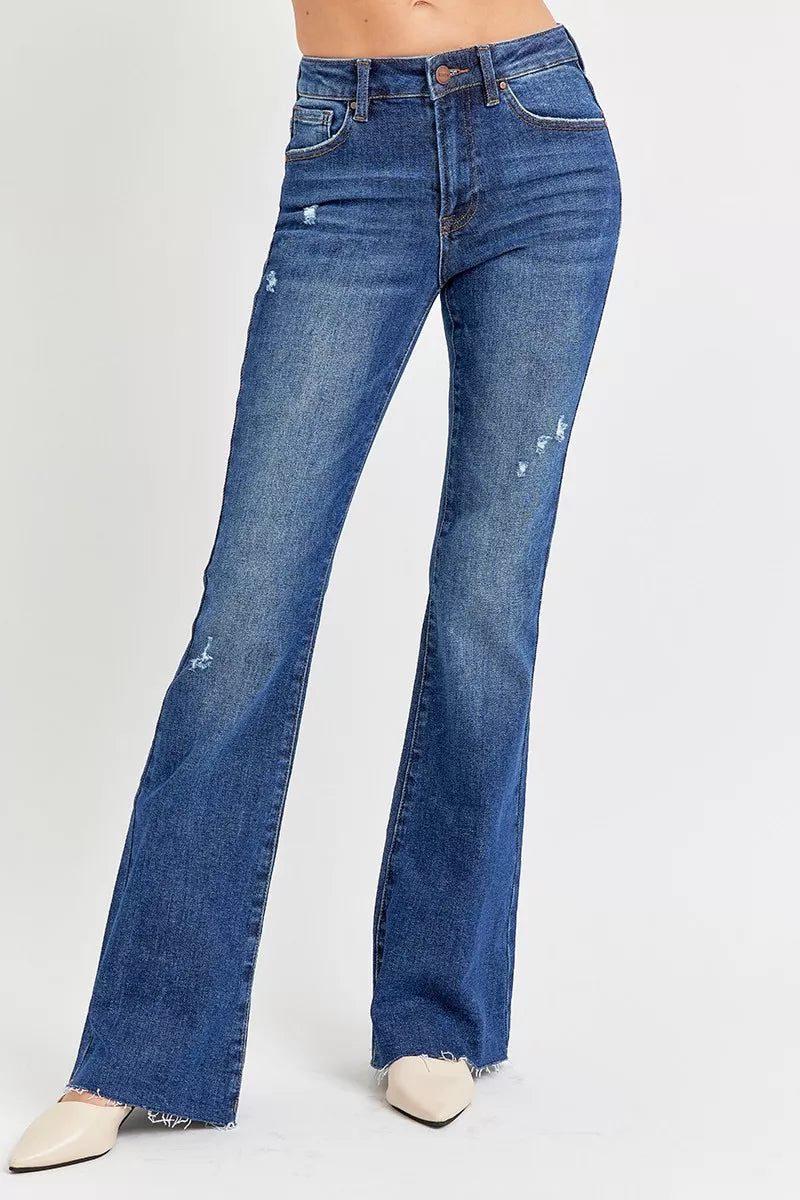 DARK RISEN Full Size Distressed Mid Rise Flare Jeans Plus Size | Jeans Daverri Fashions