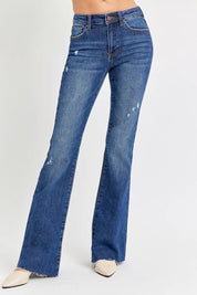 DARK RISEN Full Size Distressed Mid Rise Flare Jeans Plus Size | Jeans Daverri Fashions