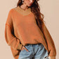 SO ME Oversized Two Tone Textured V Neck Sweater - DAVERRI FASHIONS