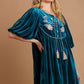 Umgee Embroidered Half Sleeve Velvet Mini Dress with Tassel Mini Dresses