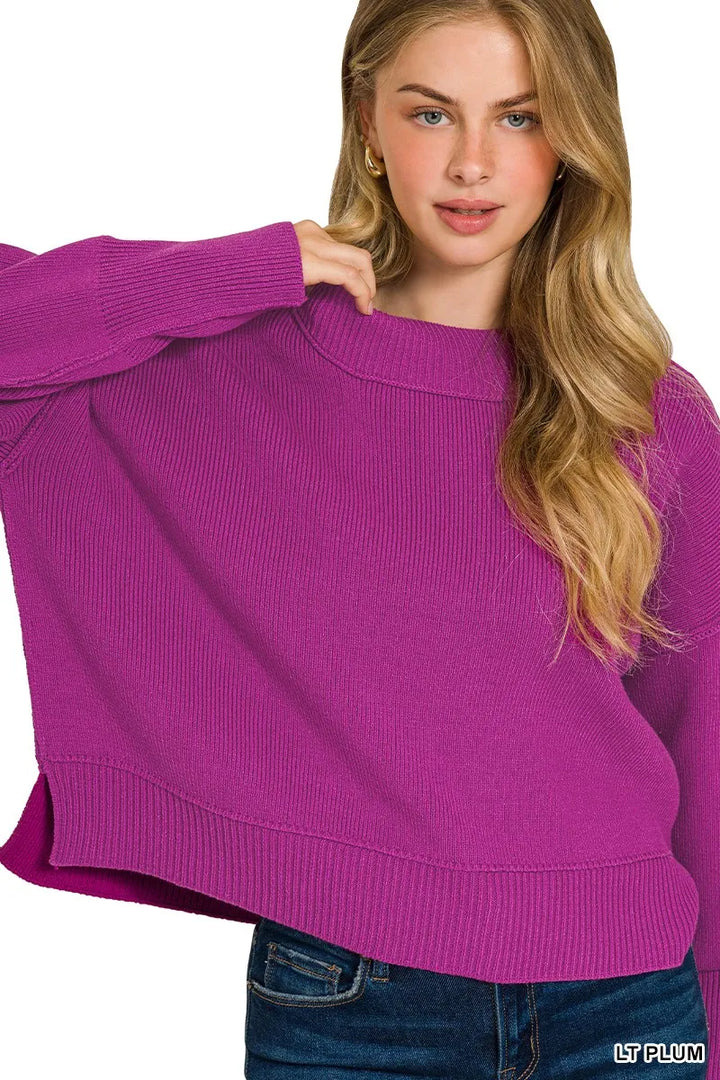 Zenana Wide Neck Band Drop Shoulder Sweater Sweaters