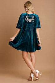 Umgee Embroidered Half Sleeve Velvet Mini Dress with Tassel | Mini Dresses Daverri Fashions