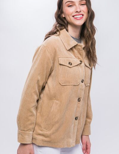 Love Tree Corduroy Button Up Jacket with Sherpa Inside