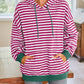 Lovelet Drawstring Striped Long Sleeve Hoodie - DAVERRI FASHIONS