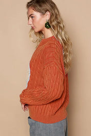 POL Cable-Knit Peace Patch Dropped Shoulder Sweater | Daverri Fashions