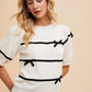 Annie Wear Striped Bow Round Neck Knit Top White