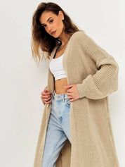 Tan One Size Open Front Long Sleeve Longline Cardigan | Cardigans Daverri Fashions