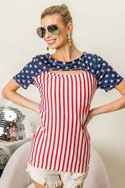 BiBi American Flag Theme Front Cut Out Top | Tops Daverri Fashions