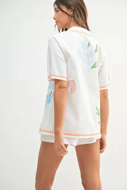 MABLE Embroidered Button Down Shirt and Shorts Set | Outfit Sets Daverri Fashions