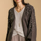 Umgee Open Front Cardigan with Long Sleeve Pearl Details Cardigans