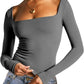 Square Neck Fitted Long Sleeve T-Shirt - DAVERRI FASHIONS
