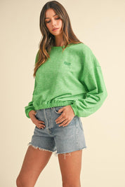 Mable Round Neck Letter Embroidery Crop Sweatshirt | Daverri Fashions
