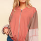 Haptics Zip Up Color Block Bomber Jacket with Side Pockets Sienna Camel Sand