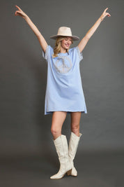 Umgee Peace Plaid Applique Short Sleeve Mini Dress | Daverri Fashions