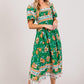 SAGE + FIG Printed Smocked Short Sleeve Midi Dress Mid Dresses