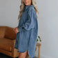 Button Up Collared Neck Long Sleeve Denim Dress - DAVERRI FASHIONS