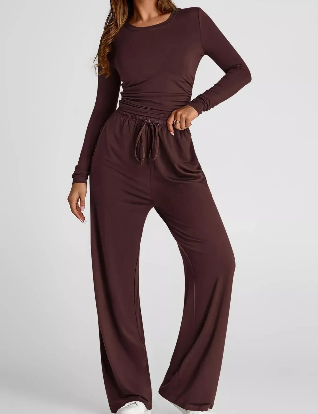 Daverri Fashions Full Size Casual Long Sleeve Top and Pants Set Plus Size - DAVERRI FASHIONS