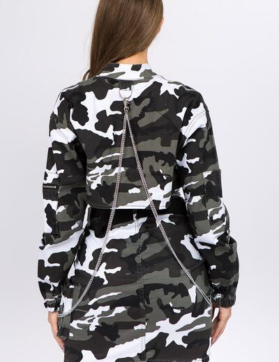 American Bazi Camouflage Cropped Jacket with Chains