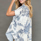 Umgee Full Size Two Tone Print Button Up Short Sleeve Shirt Plus Size