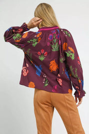 Umgee Floral Print Flounce Sleeve Blouse | Blouses Daverri Fashions