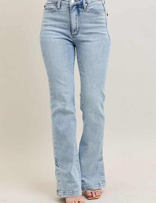 Judy Blue Tummy Control Vintage Wash Side Slit Slim Boot Jeans | Jeans Daverri Fashions