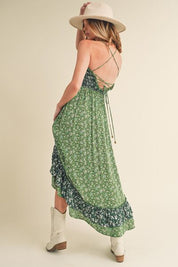 Aemi + Co Green Ditsy Floral Ruffled Hem Maxi Cami Dress Cami Dresses