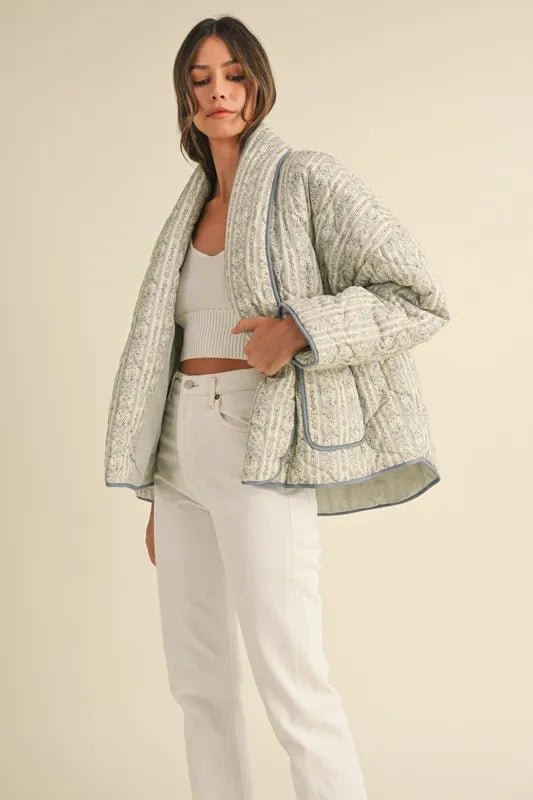 MABLE Floral Printed Quilted Open Front Jacket Jackets
