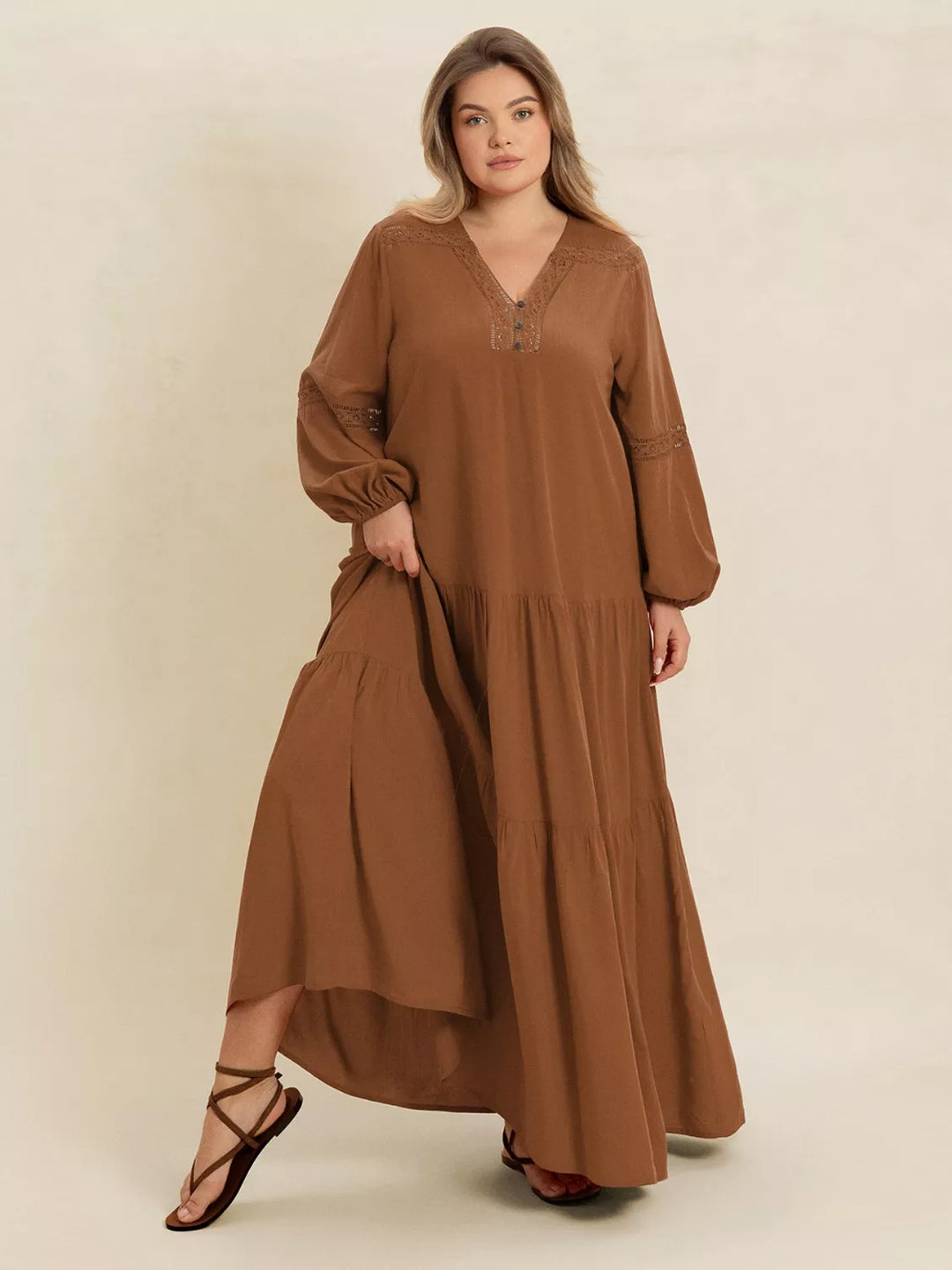 Plus Size Bohemian Tiered Maxi Dress with Balloon Sleeves | Maxi Dresses Daverri Fashions
