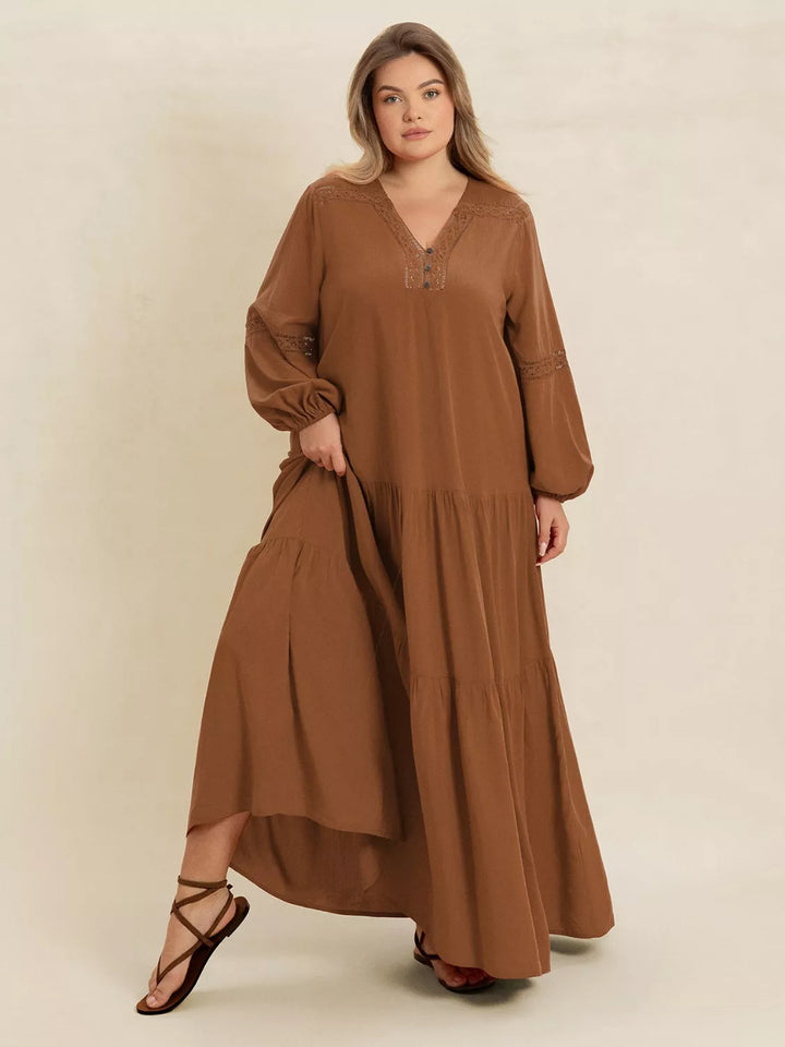 Plus Size Bohemian Tiered Maxi Dress with Balloon Sleeves | Maxi Dresses Daverri Fashions