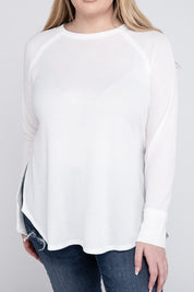 Plus Melange Baby Waffle Long Sleeve Top OFF WHITE Plus Tops