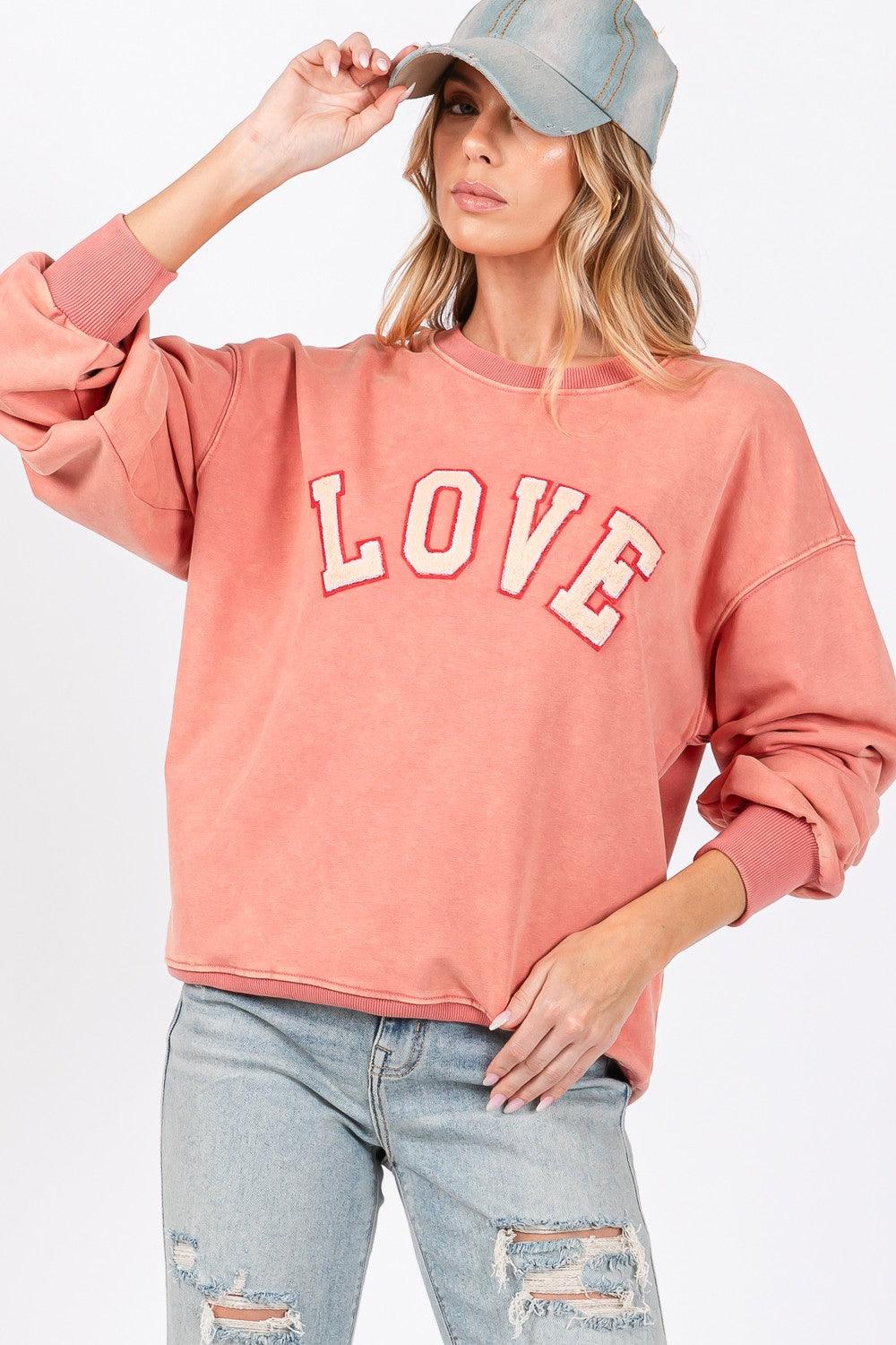 SAGE + FIG LOVE Path Applique Drop Shoulder Sweatshirt Pink Orange Sweatshirts