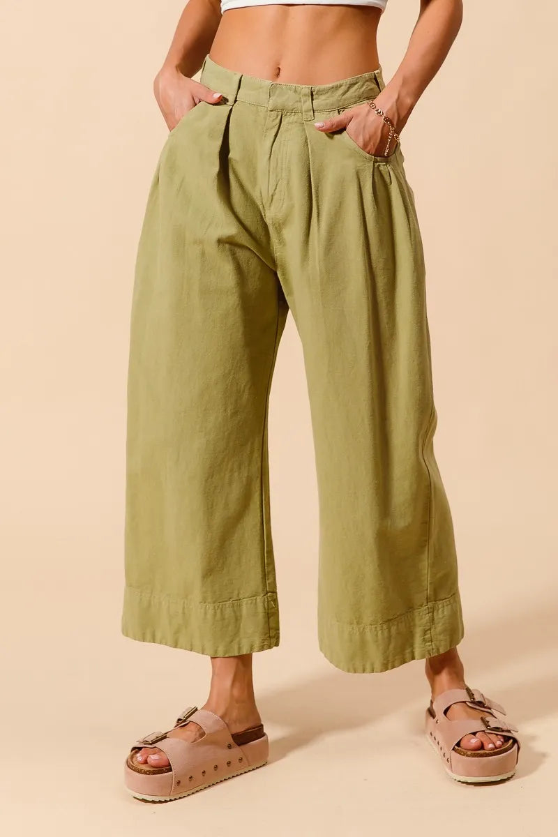 SO ME Mid Rise Wide Leg Chino Pants With Pockets Pants