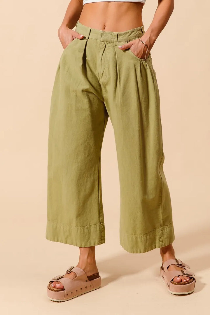 SO ME Mid Rise Wide Leg Chino Pants With Pockets Pants