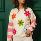 BiBi Colorful Floral Patched Sweater with Striped Sleeve - DAVERRI FASHIONS