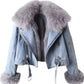 Full Size Faux Fur Collar Denim Jacket Plus Size - DAVERRI FASHIONS