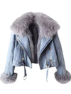 Full Size Faux Fur Collar Denim Jacket Plus Size - DAVERRI FASHIONS
