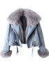 Full Size Faux Fur Collar Denim Jacket Plus Size - DAVERRI FASHIONS