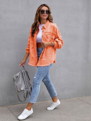 Tangerine Distressed Drop Shoulder Denim Jacket | Denim Jackets Daverri Fashions