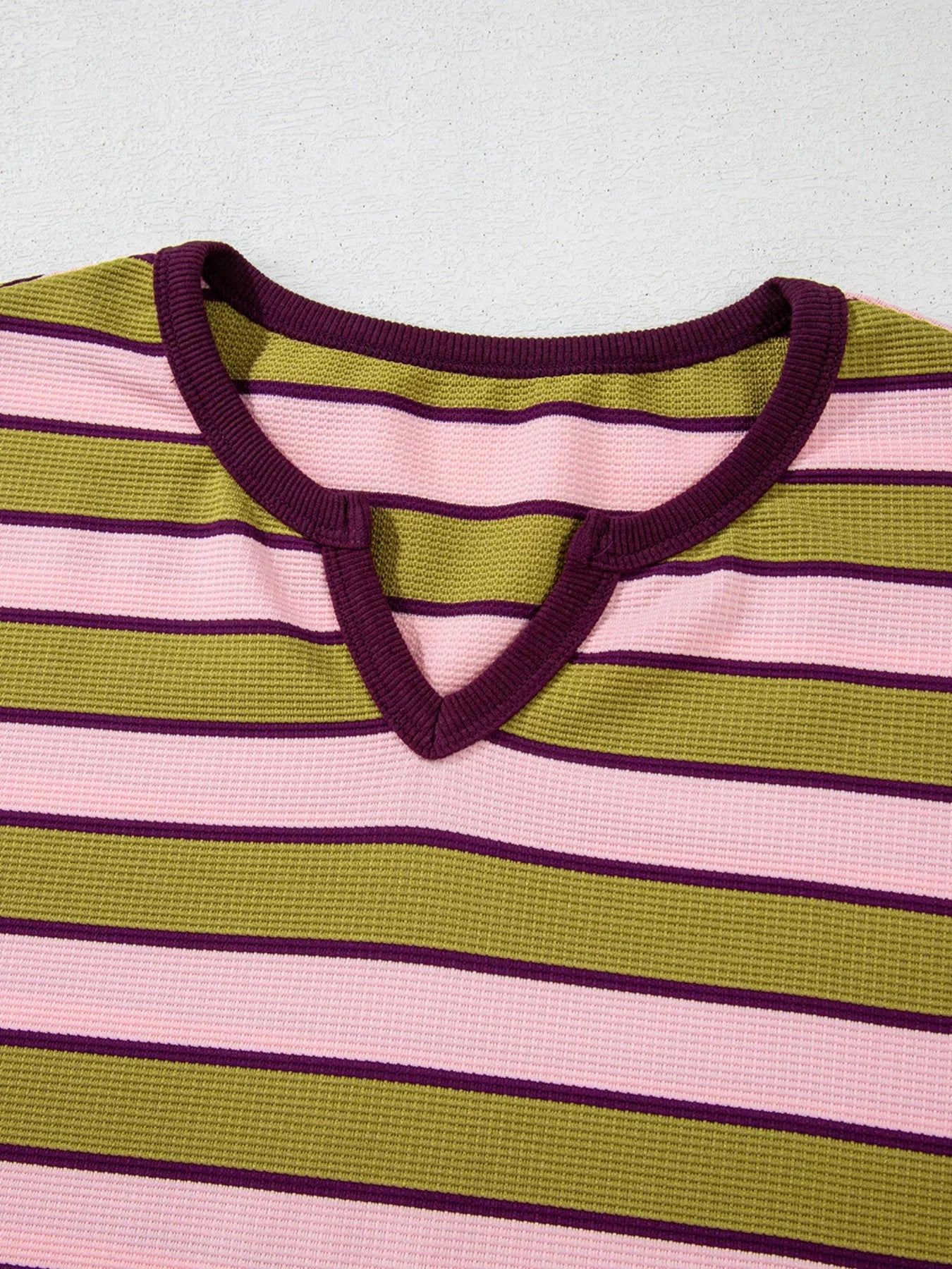 Daverri Fashions green and pink striped waffle texture long sleeve top