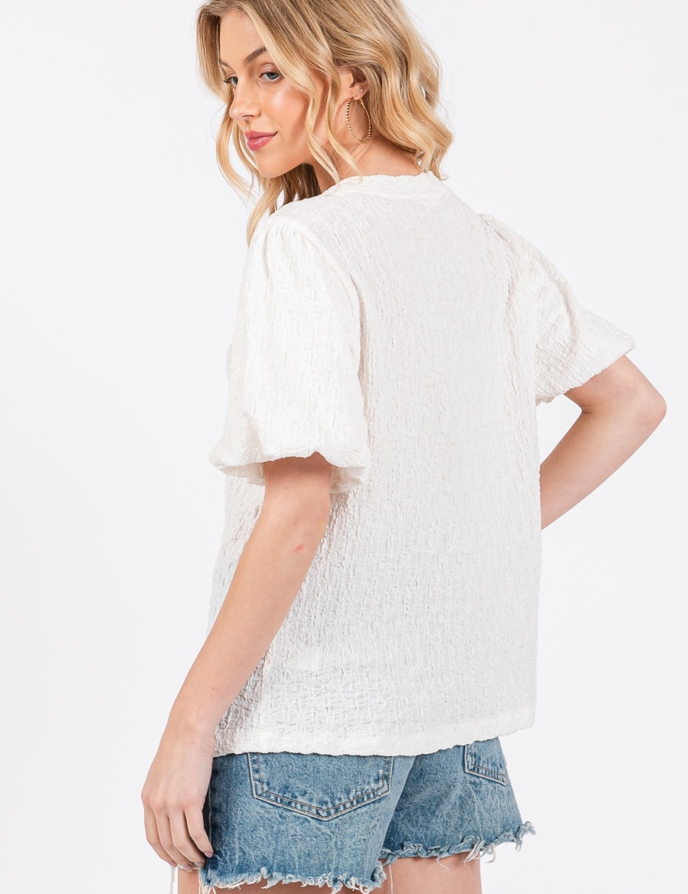 Ces Femme Textured Puff Sleeve Top