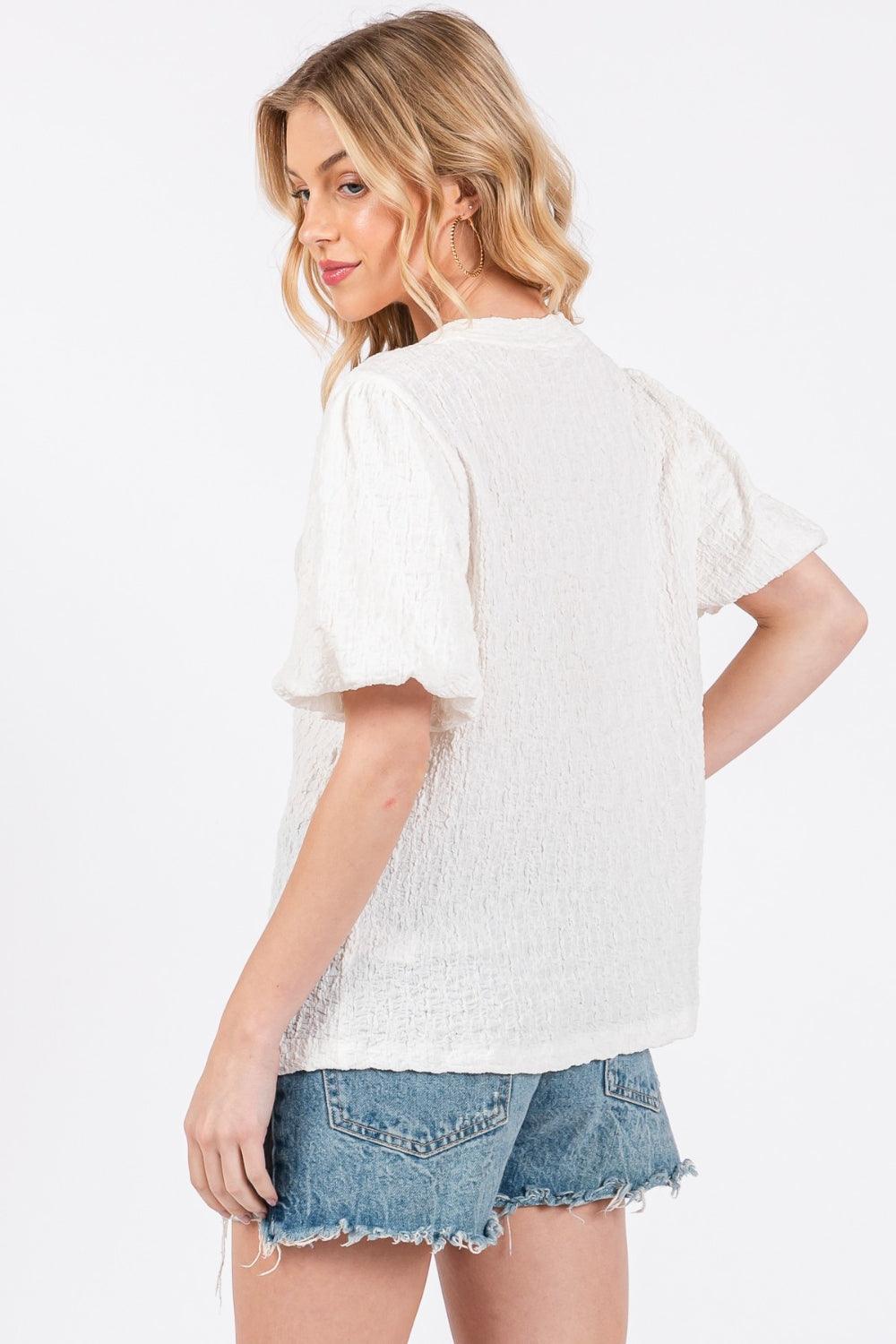 Ces Femme Textured Puff Sleeve Top - DAVERRI FASHIONS
