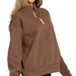 Zenana Fleece Half Zip Sweatshirt Brown - DAVERRI FASHIONS