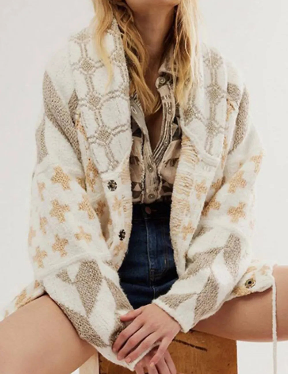 White One Size Collared Neck Long Sleeve Cardigan | Cardigans Daverri Fashions