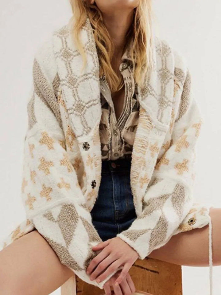 White One Size Collared Neck Long Sleeve Cardigan | Cardigans Daverri Fashions