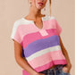 SO ME Multi Color Stripe Loose Fit Cap Sleeve Sweater Top