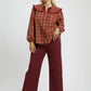 Umgee Full Size Plaid Ruffle Collar Blouse Plus Size - DAVERRI FASHIONS