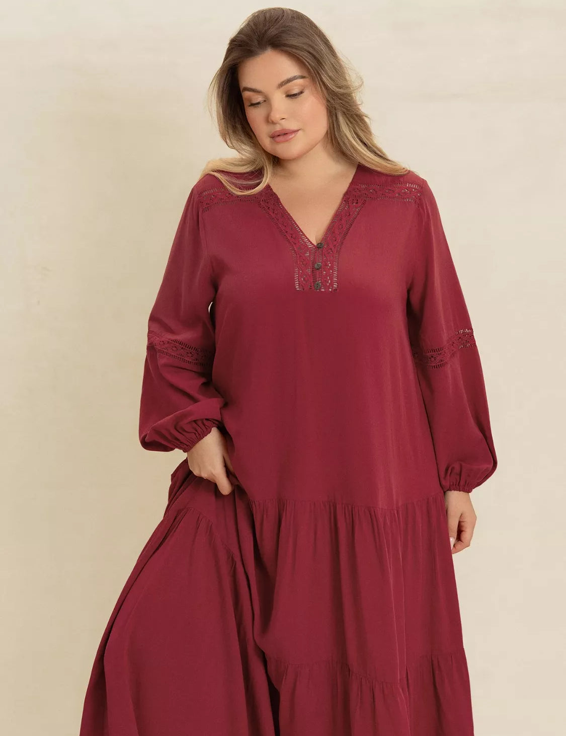 Plus Size Bohemian Tiered Maxi Dress with Balloon Sleeves | Maxi Dresses Daverri Fashions