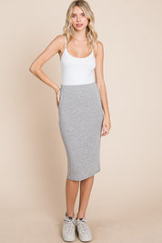 Heather Gray BOMBOM Elastic Waist Pencil Skirt | Daverri Fashions