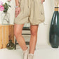 ADORA beige drawstring cargo shorts with side pockets and elastic waistband