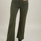 Womens high waist olive green corduroy flare pants with square pockets